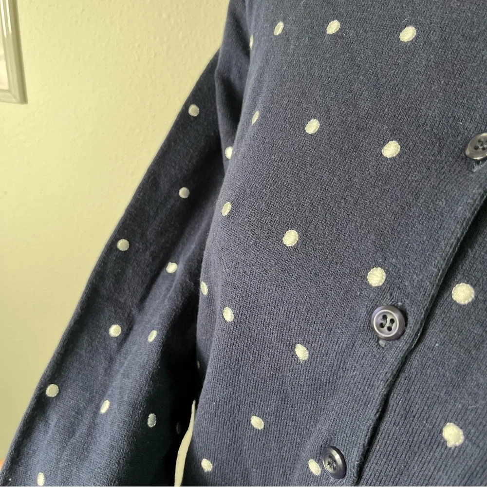 Orvis Vintage 90s Navy Blue White Polka Dot Button Cardigan Sweater Womens Large